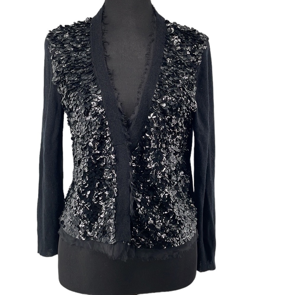 LINE Black Sequin Cashmere & Modal blend Cardigan Sweater - M/L